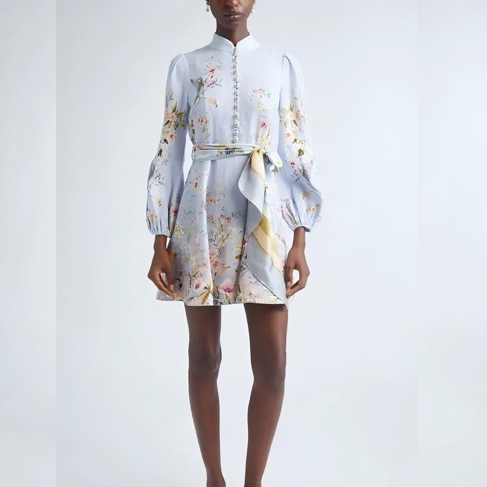 Zimmermann women's blue button-down floral mini dresssize 2